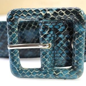NWOT Longchamp Womens Medium Width Snake Embossed Buckle Belt Blue Leather/ Sz S